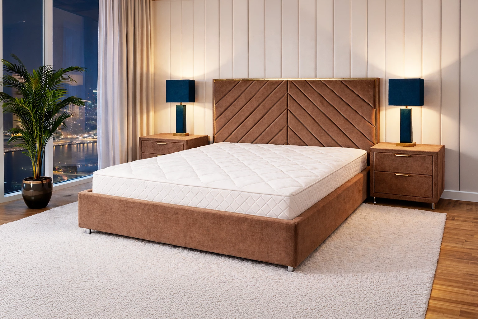 Кровать Бергамо Велюр Тедди песочный (120x200)